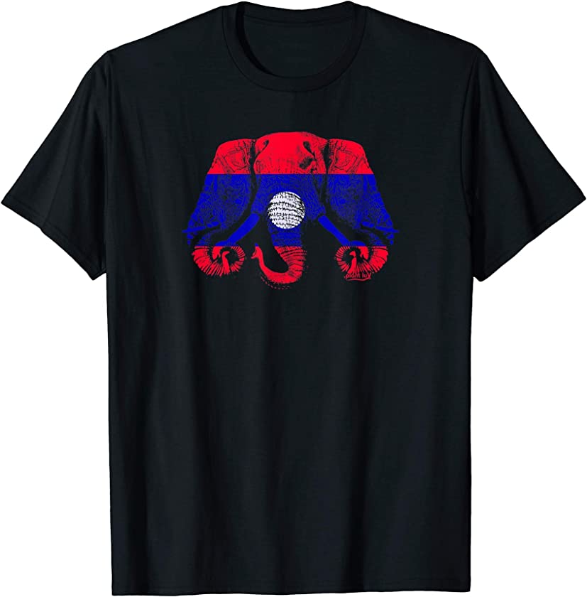 3 Headed Elephant Design Style Original Kingdom of Laos Flag T-Shirt