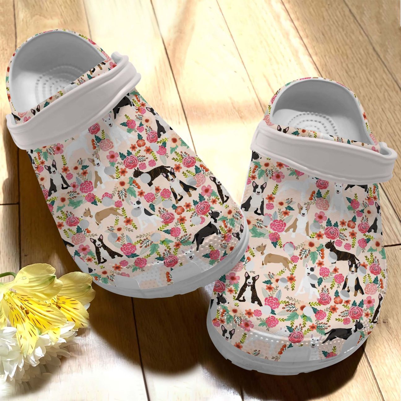 Dog Personalized Clog, Custom Name, Text Floral Bull Terrier, Fashion Style For Women, Men, Kid, Print 3D