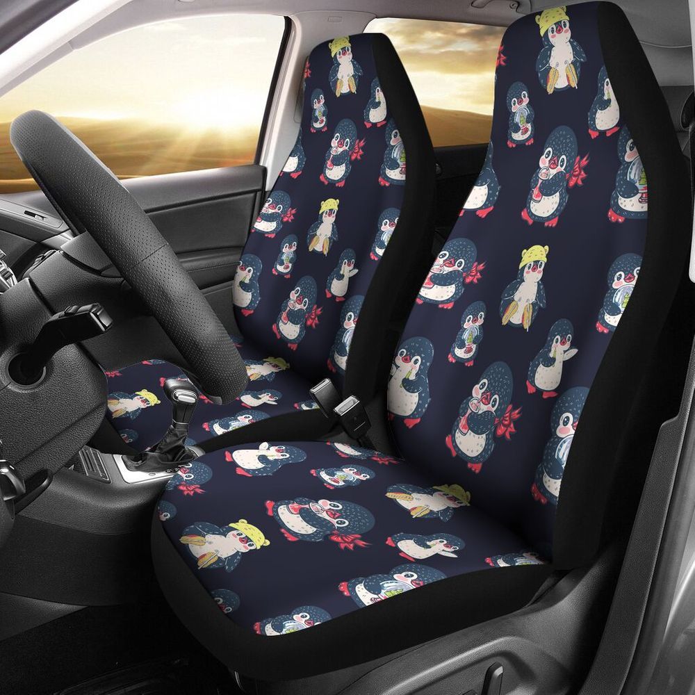 Fun Car Decor Penguins Black Seat Cover