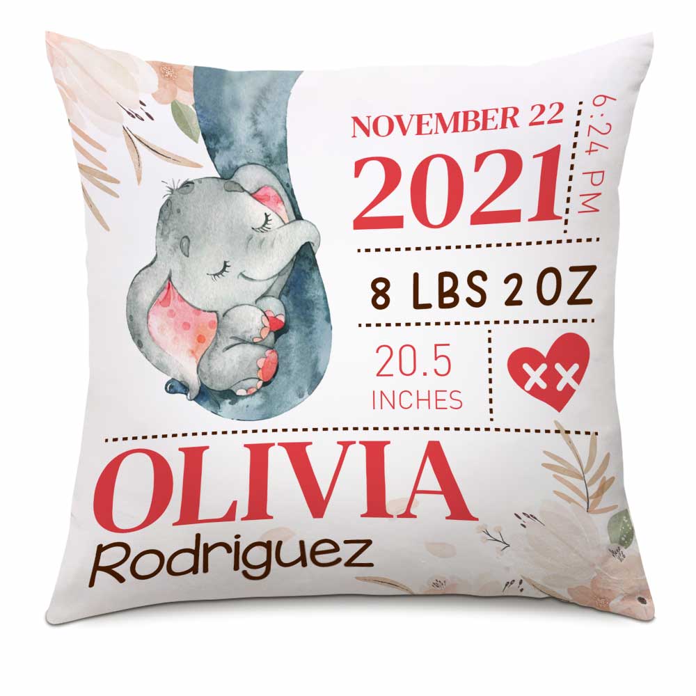 Personalized Grandma Mom Son Grandson Daughter Granddaughter Baby Annoucement Elephant Pillow Nb55 24O66