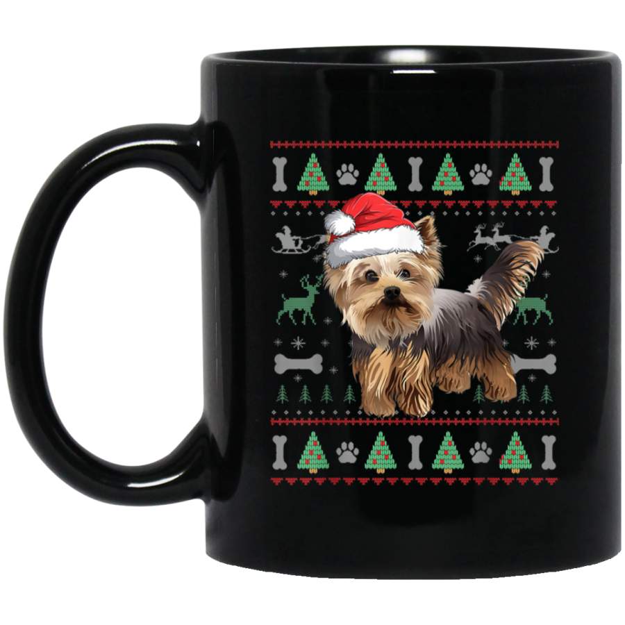 Yorkshire Terrier Ugly Christmas Sweater Santa Dog Lover  11 oz 15 oz Mug Black