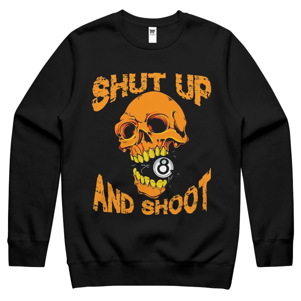 Shut Up And Shoot Billiard 8 Ball Pool Player Skull Crewneck Sweatshirt