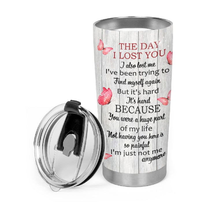 Couple Quote The Day I Lost You I Also Lost Me Stainless Steel Skinny Tumbler Bulk, Double Wall Vacuum Slim Water Tumbler Cup With Lid, Reusable Metal Travel Coffee Mug