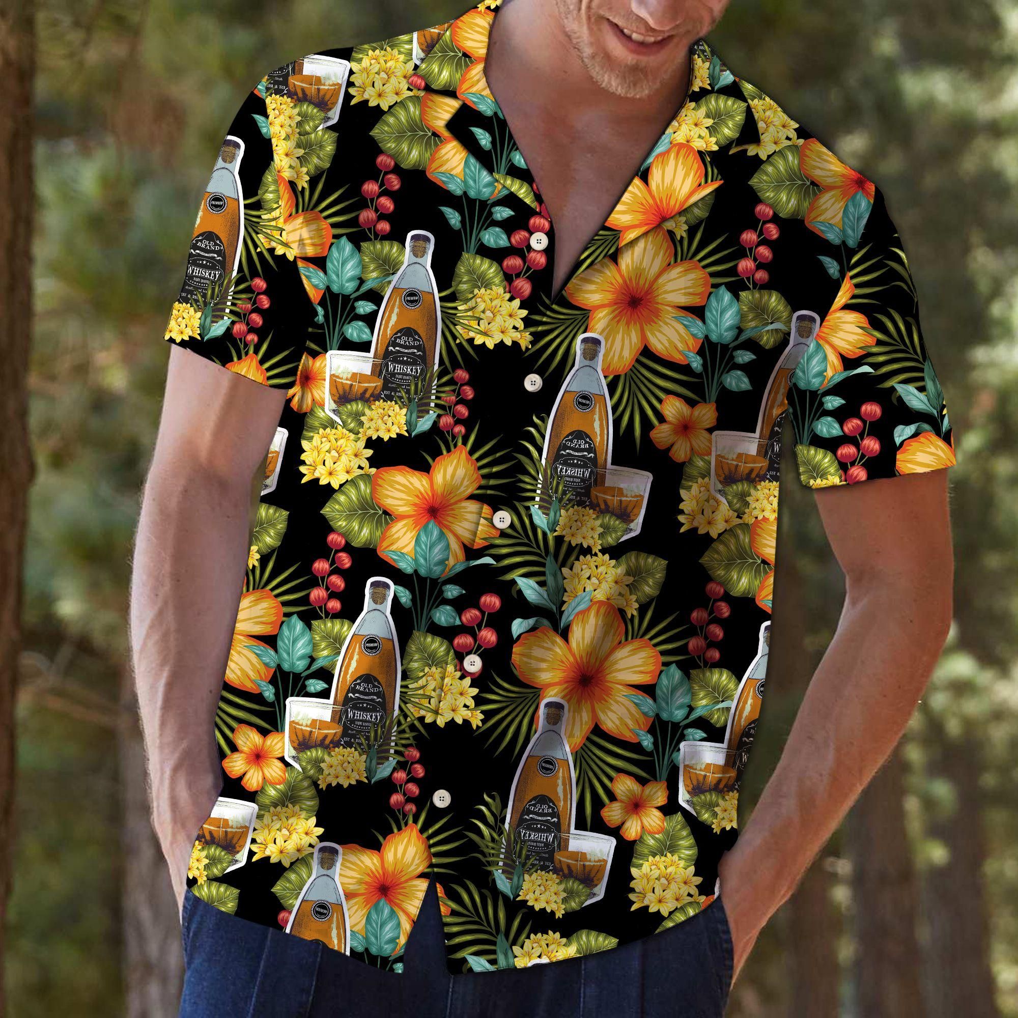 Whisky Colorful Floral Aloha Hawaiian Shirt Colorful Short Sleeve Summer Beach Casual Shirt For Men And Women