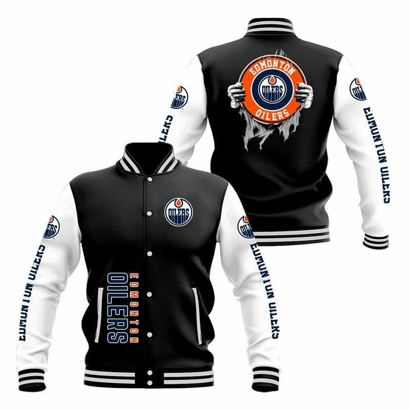 Edmonton Oilers Black Baseball Jacket