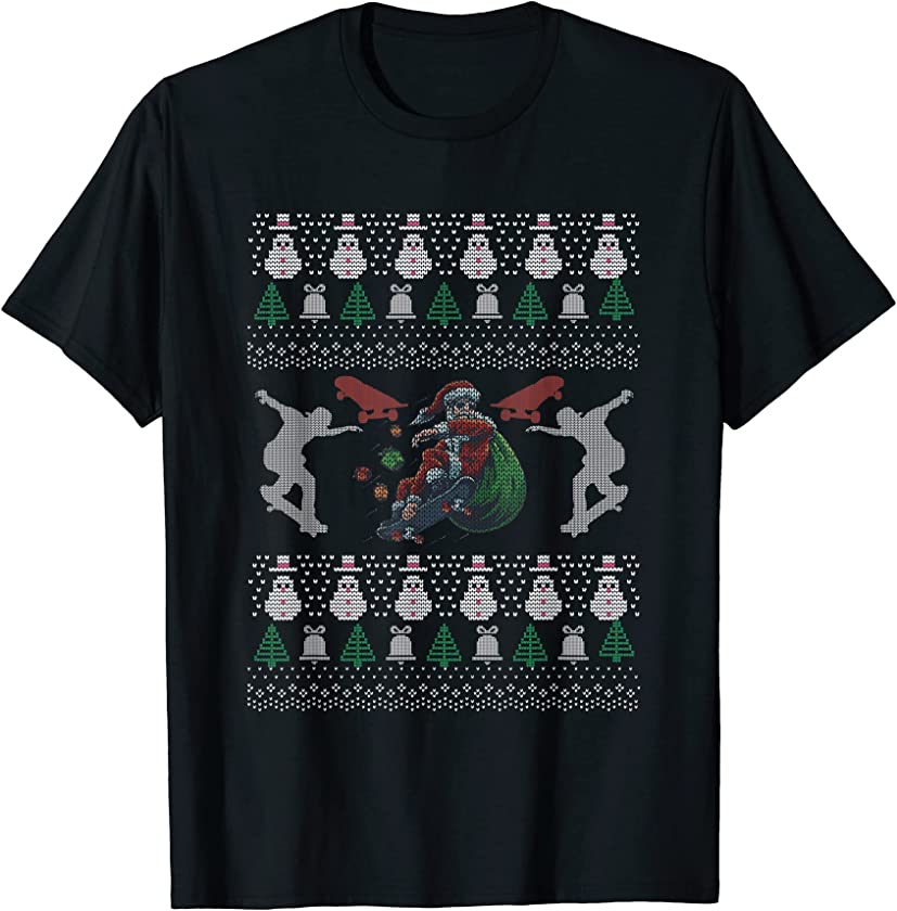 Ugly Christmas Skateboarding Skateboard Santa Claus New Year T-Shirt