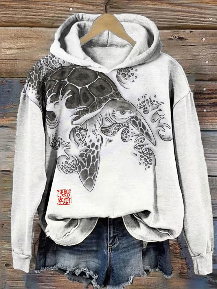 Wave Turtle Japanese Art Print Hoodie