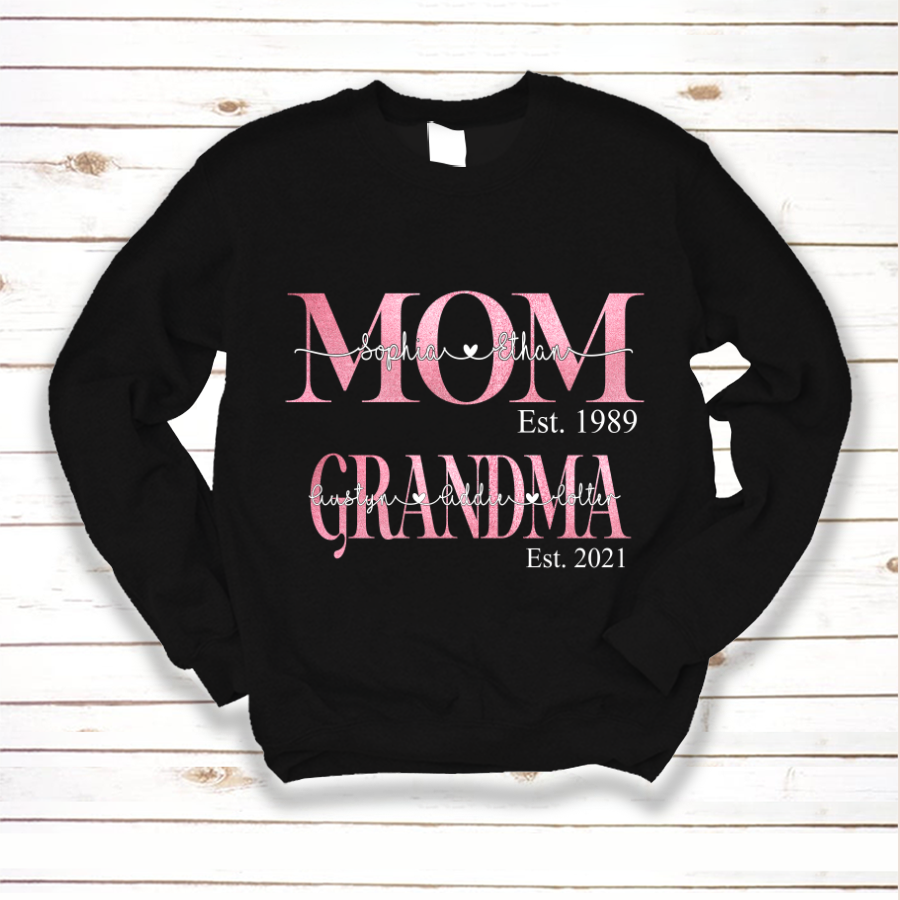 Personalized Mom Grandma With Grandkids Pink Sweatshirt