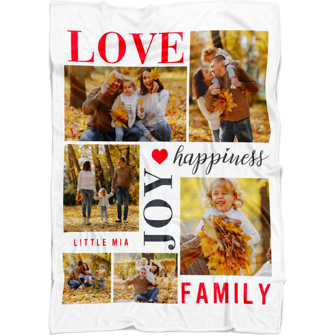 Personalized Custom Name Photo Love Joy Happiness 6 Photos Collage Throw Blanket