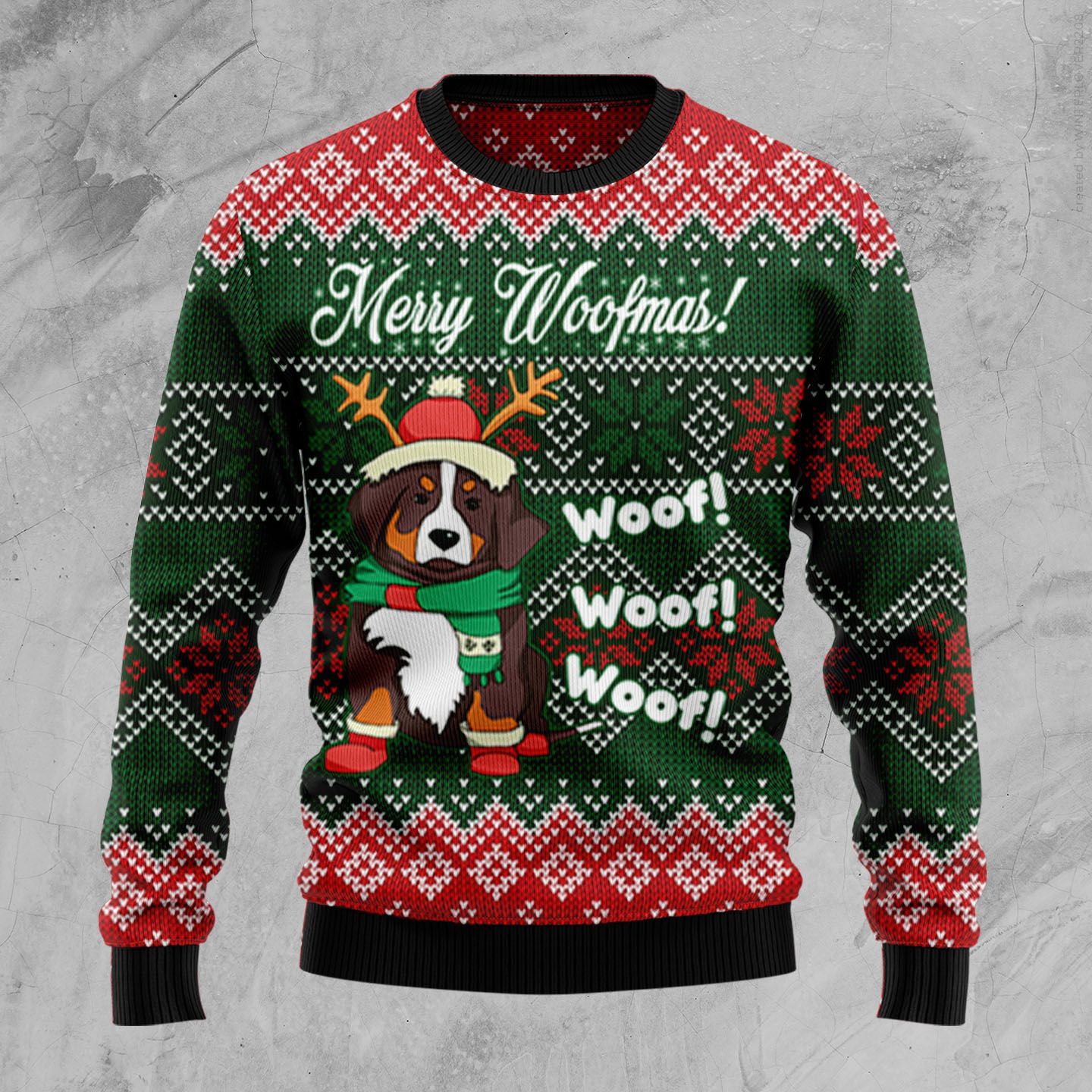 Bernese Mountain Dog Woofmas D2409 Ugly Christmas Sweater