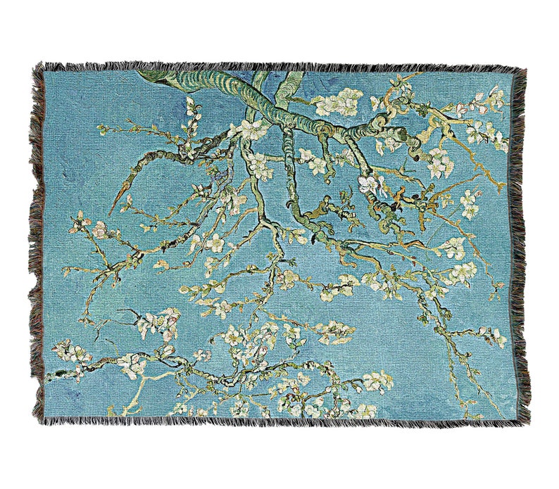 Almond Blossoms Van Gogh Vintage Retro Style Couch Sofa Blanket,  Woven Throw Blanket Home Decor