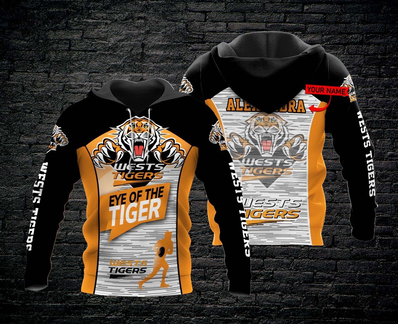 HO127 NRL Hoodie Wests Tigers Personalized