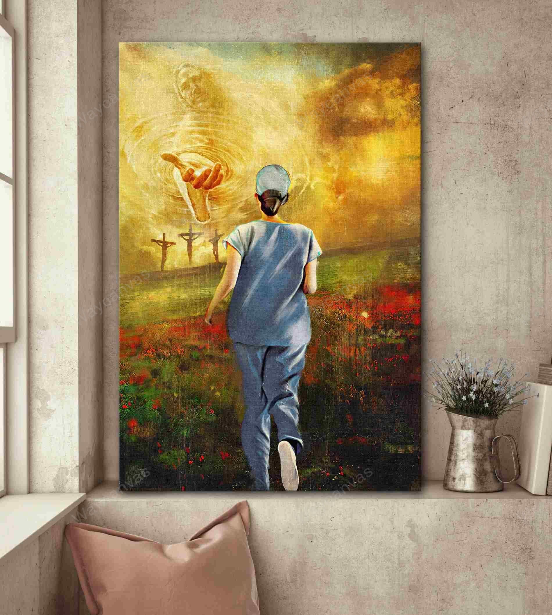 Jesus and nurse – To the beautiful world Canvas Print – Wall Art