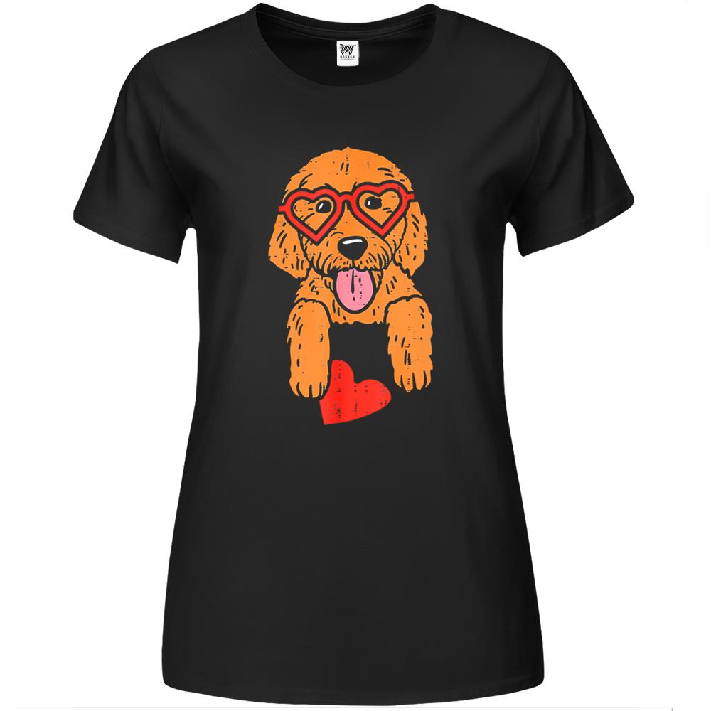 Goldendoodle Heart Pocket Cute Valentines Day Dog Lover Premium Womens T Shirts