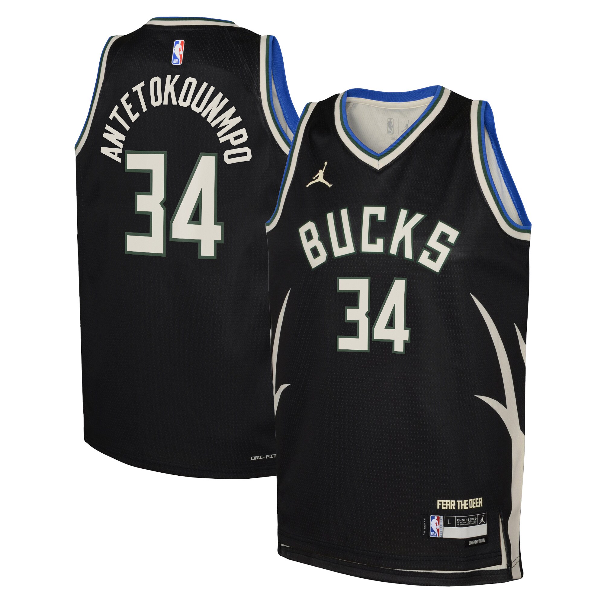 Milwaukee Bucks Jordan Statement Edition Swingman Jersey 22 – Black – Giannis Antetokounmpo – Youth