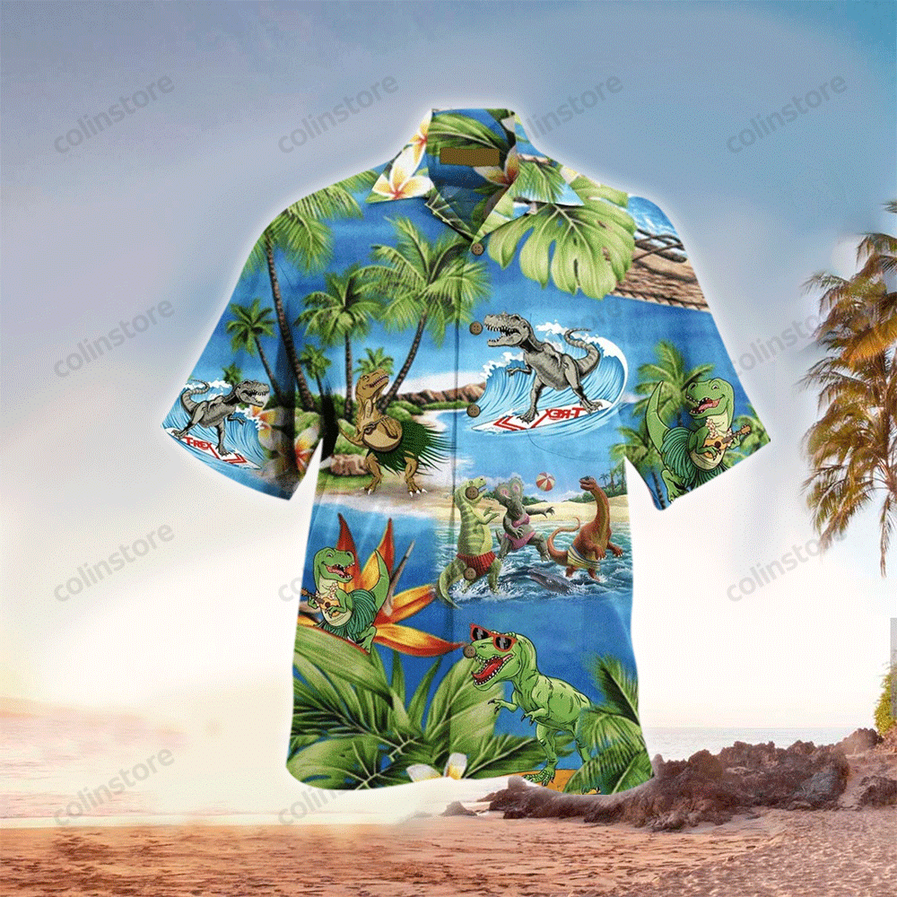 Dinosaurs Hawaii Button Up Shirt Aloha Ha95165