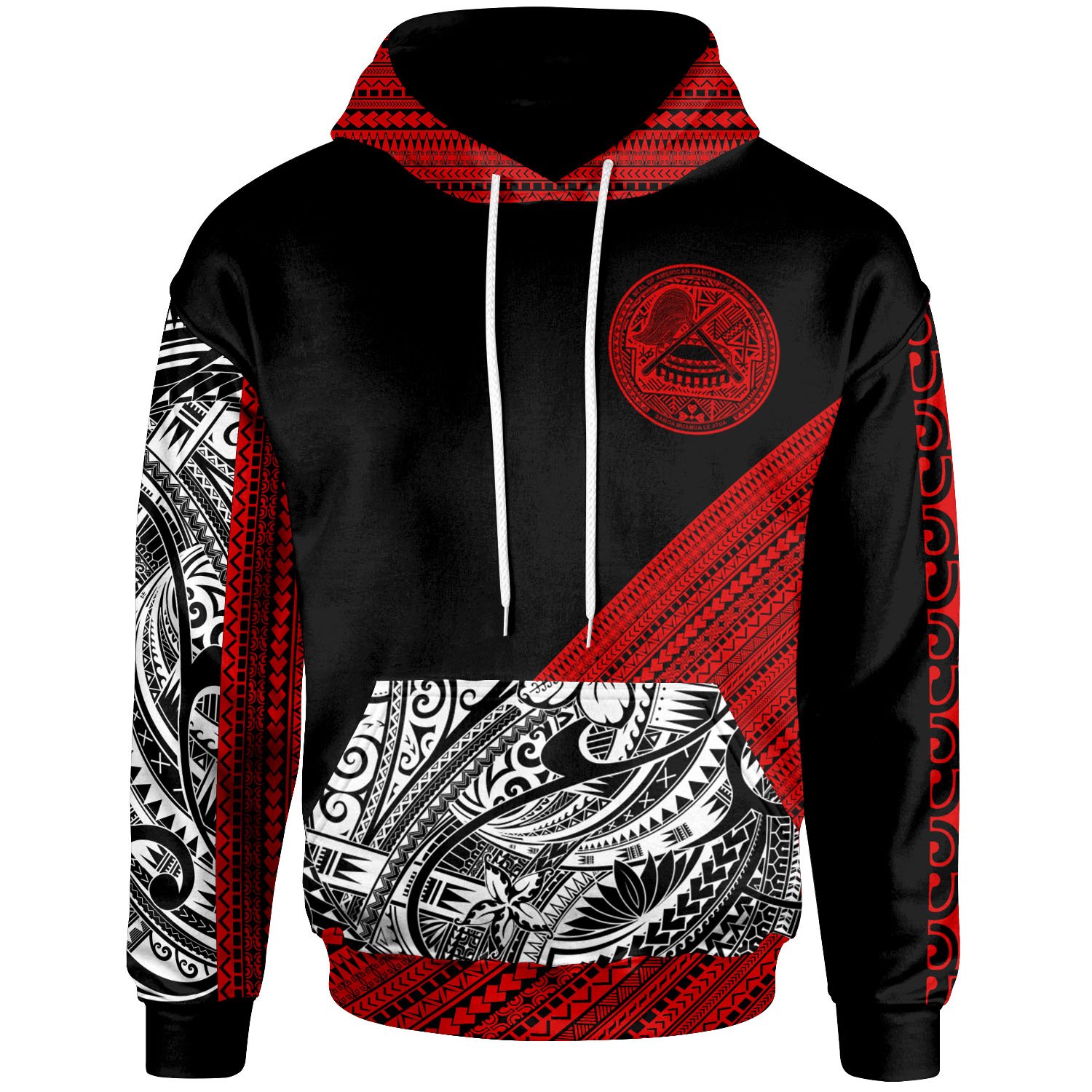 American Samoa – Custom Personalised Hoodie – Polynesian Diagonal Pattern Red- BN20