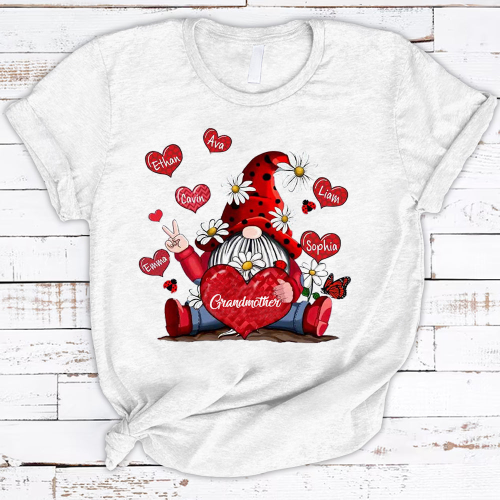 Personalized Grandmother And Grandkids Heart Gnome Shirt For Grandmother