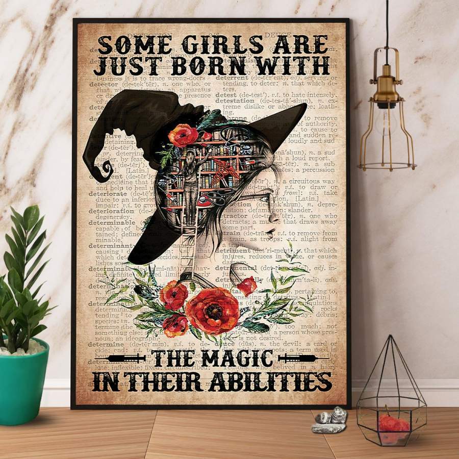 Witch some girls are just born with the magic halloween paper poster no frame/ wrapped canvas wall decor full size