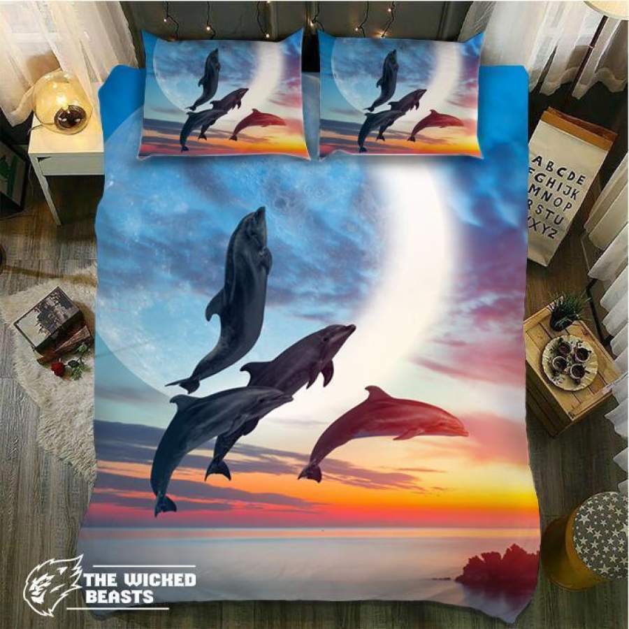 Dolphins Jumpingunset 3D Customize Bedding Set Duvet Cover Set Bedroom Set Bedlinen