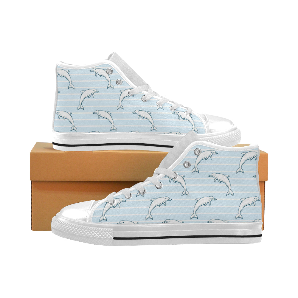 Dolphin Blue Striped Background Men’S High Top Canvas Shoes White Gift For Men Women