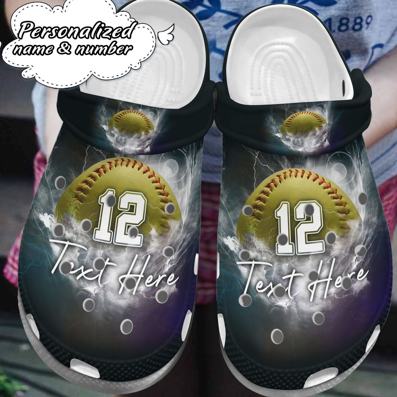 Softball Personalized Clog, Custom Name, Text, Color, Number Fashion Style For Women, Men, Kid, Print 3D Thunder