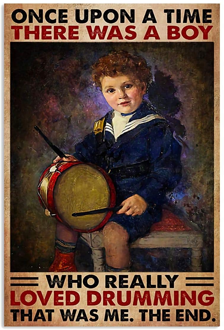 Vintage Drummer There Was A Boy Who Really Loved Drumming Poster Art Print      Home Decor Gift For Men Women Family Friend On Birthday Xmas