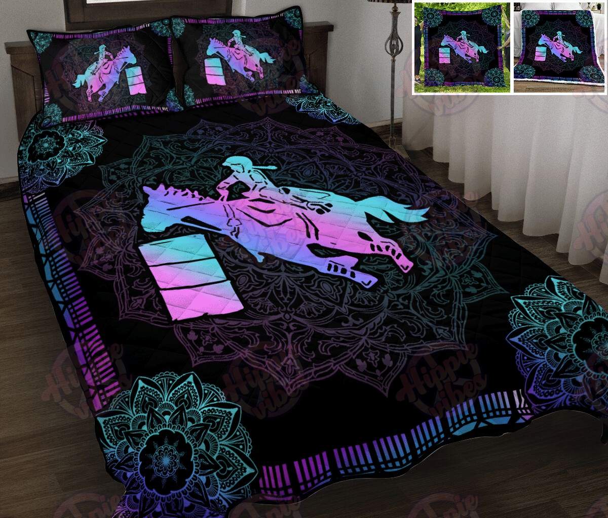 Young Girl Barrel Racing purple mandala pattern Quilt Bed Set & Quilt Blanket