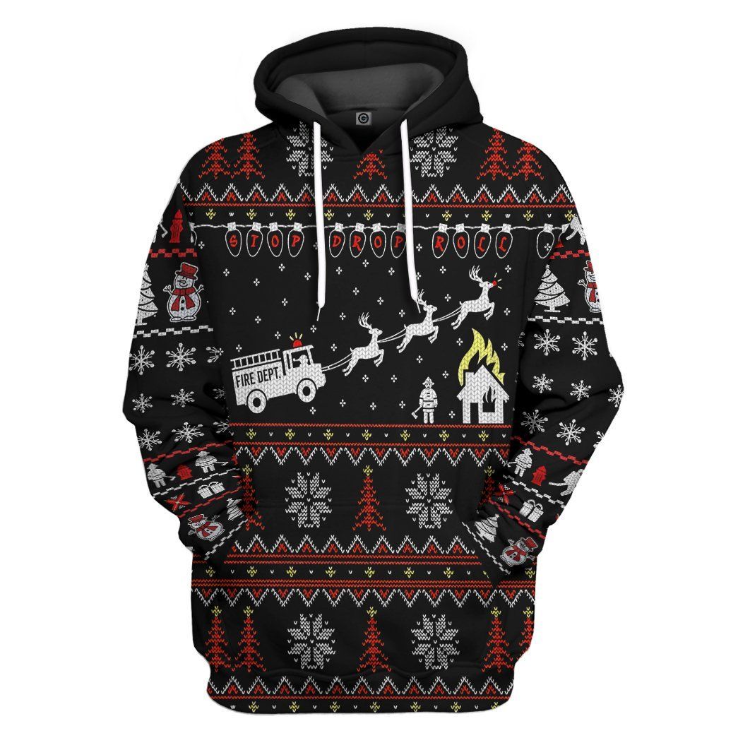 Casespring 3D Firefighter FIRE DEPT Ugly Christmas Sweater Custom Hoodie Apparel