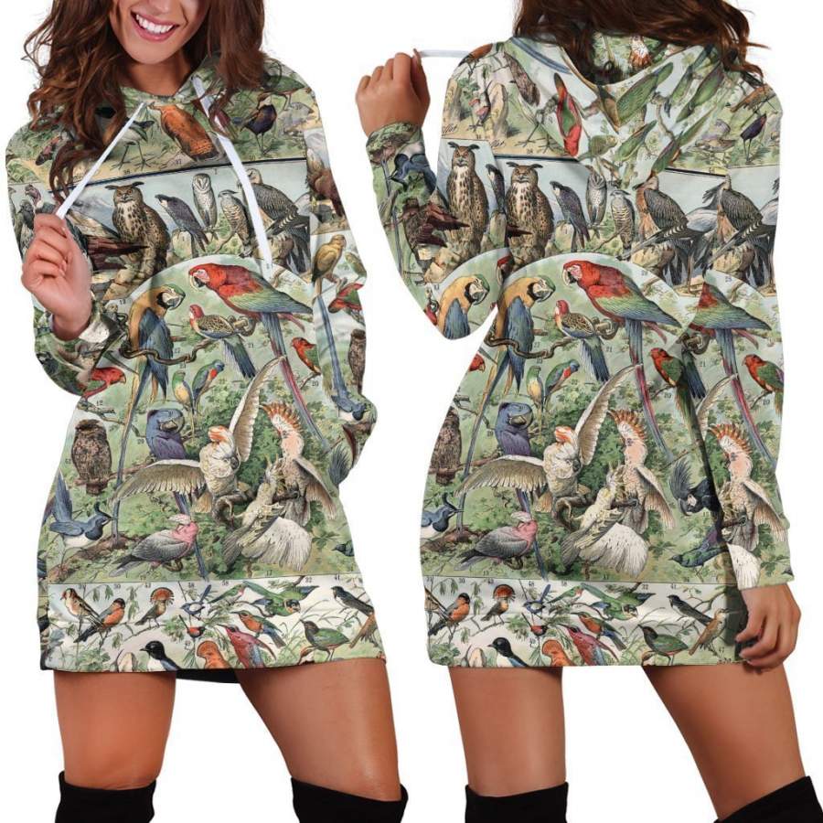 All Over Printed Parrots Hoodie Dress H1202B