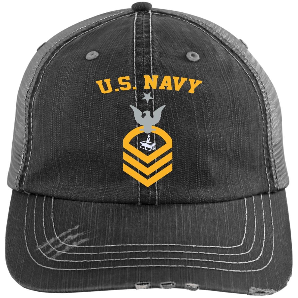 Us Navy Steelworker Sw E-8 Rating Badges Printed Distressed Unstructured Trucker Cap