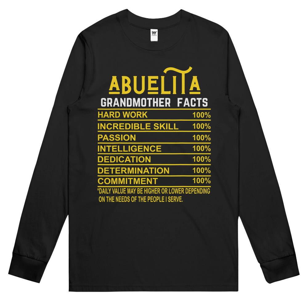 Nutritional Facts Shirt, Nutrition Facts Long Sleeve T Shirts, Abuelita Grandmother Facts Funny Nutritional Long Sleeve T Shirts