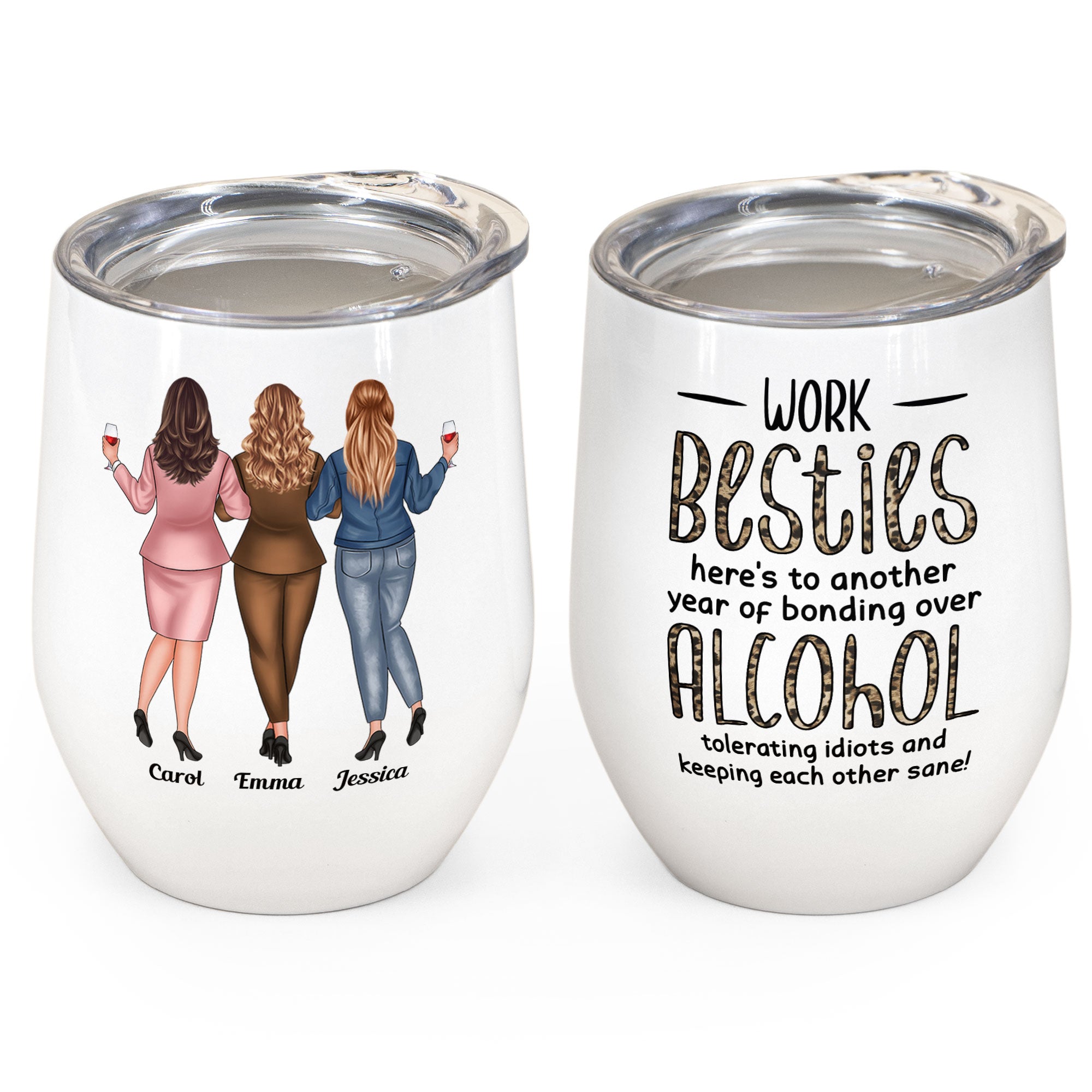 Coworkers, Alcohol Tolerating, Bonding Over, Keeping Each Other Sane – Personalized Wine Tumbler – Gift For Coworker, Colleague, Work Bestie, Friend, Work Bestie