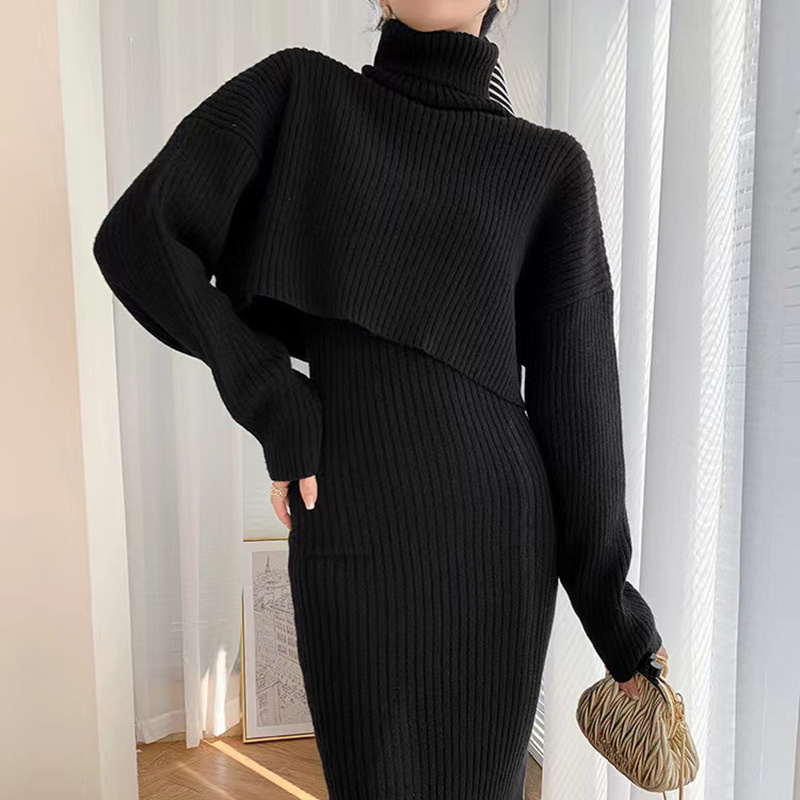 2022 Women’s Knitted Dress Suit Autumn And Winter Warm Soft Sweater Skirt Female Solid Color Long Sleeve Two Piece Set alx