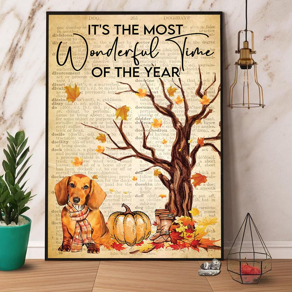 Dachshund Dog It’S The Most Wonderful Time Halloween Paper Canvas Prints Poster Wall Art