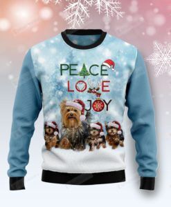 Yorkshire Terrier Peace Love Joy Ugly Christmas Sweater, All Over Print Sweatshirt