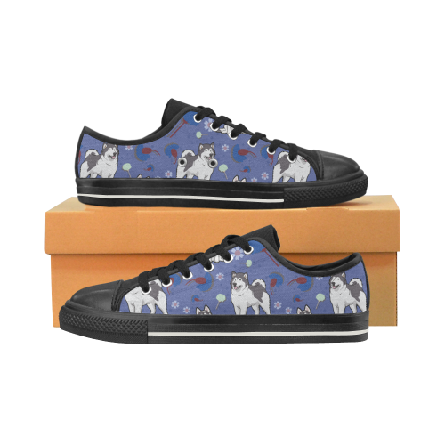 Alaskan Malamute Flower Black Low Top Canvas Shoes for Kid (Model 018)