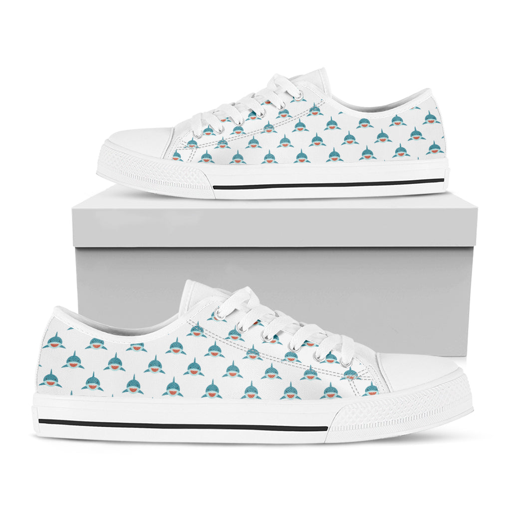 Smiley Shark Pattern Print White Low Top Shoes