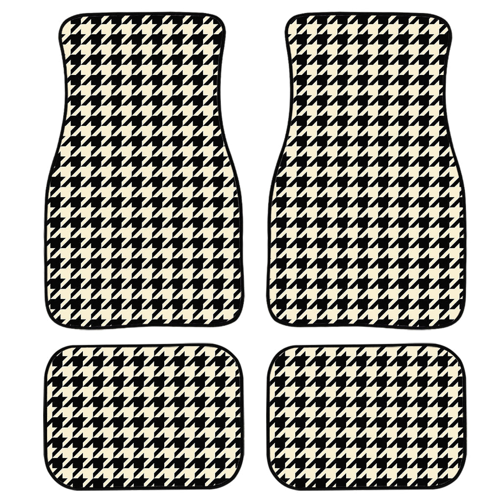 Tan And Black Houndstooth Pattern Print Front And Back Car Floor Mats, Front Car Mat