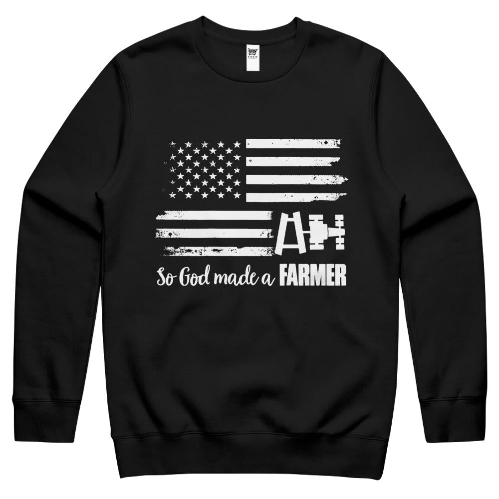 American Flag Tractor So God Made A Farmer Gift Crewneck Sweatshirt