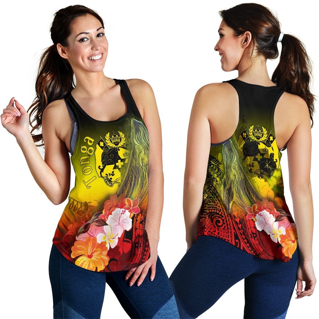 Tonga Women’S Racerback Tank – Humpback Whale With Tropical Flowers Yellow