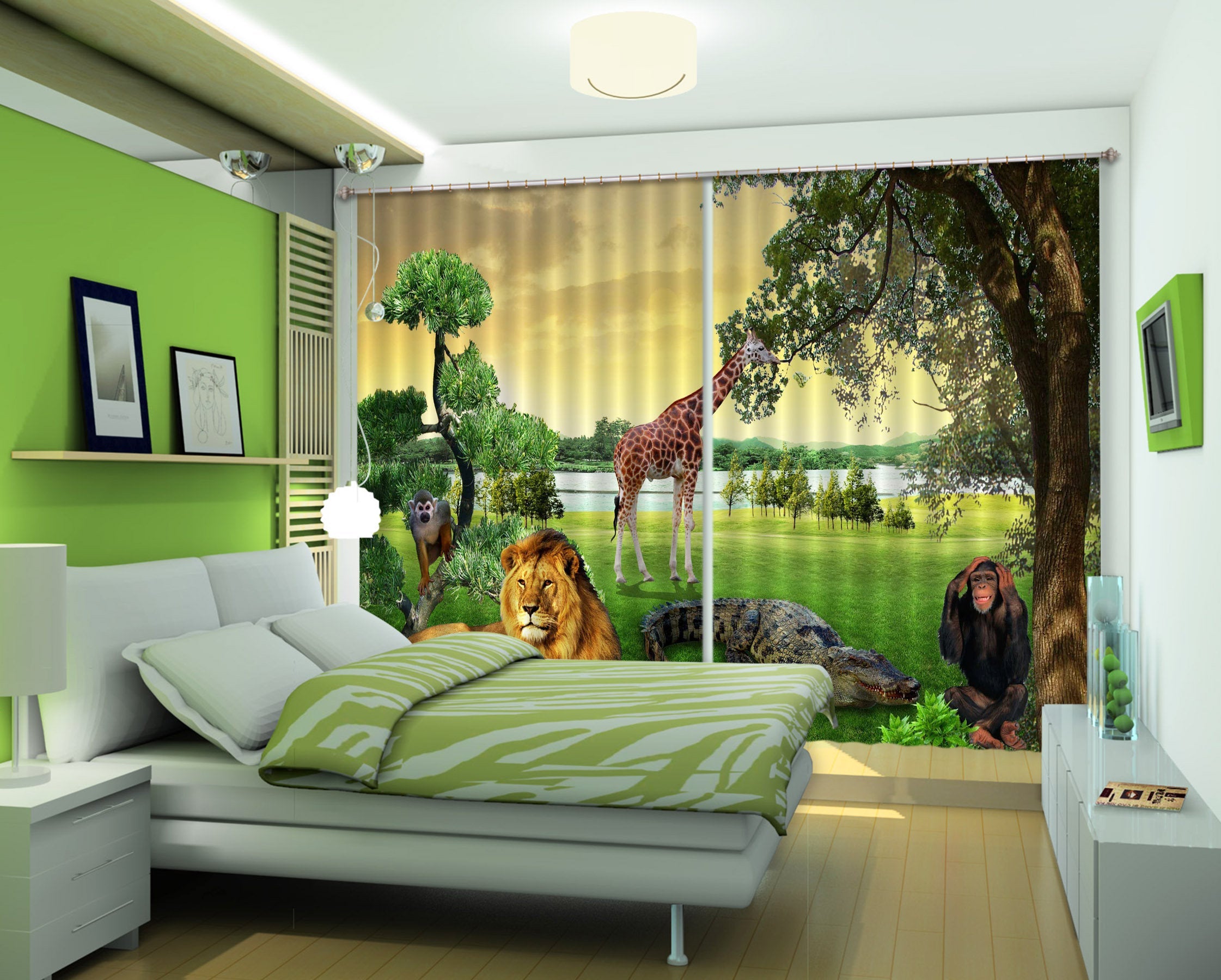 3D Animals With Plants C200 Blockout Photo Curtain Print Curtains Drapes Fabric Window | 3D Large Photo Curtain, Jess Art Decoration Wallpaper