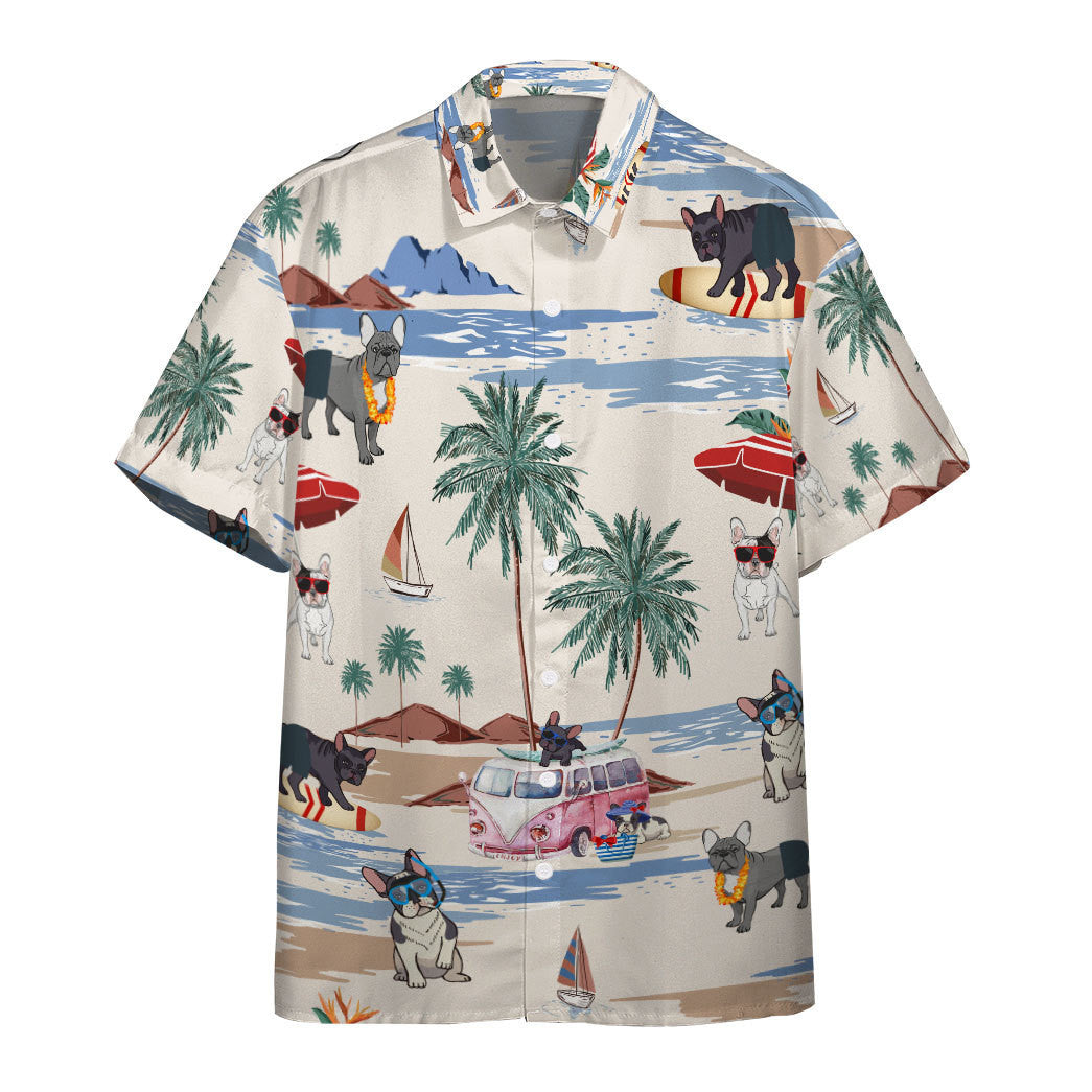 Gearhumans French Bulldog Summer Beach Retro Custom Hawaii Shirt Ha96960