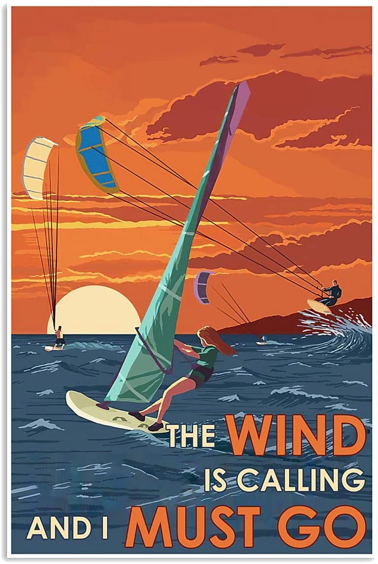 Vintage Windsurfing The Wind Calling Must Go Poster Art Print      Home Decor Gift For Men Women Family Friend On Birthday Xmas