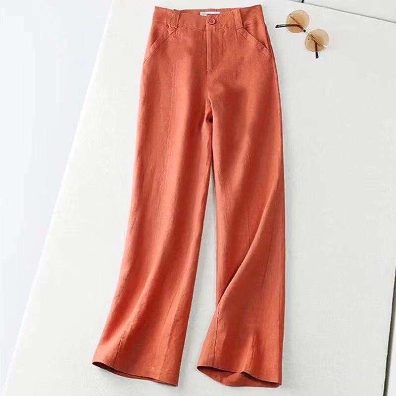 Women Clothing Baggy Pant Summer Cotton Linen Surface High Quality Female Formal Trousers Fashion Wide Legs Not Full Long Solid alx