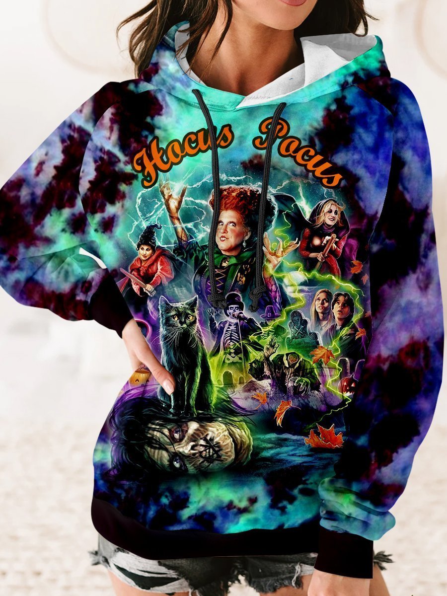 Vintage Witch Sisters Print Long Sleeve Hoodie