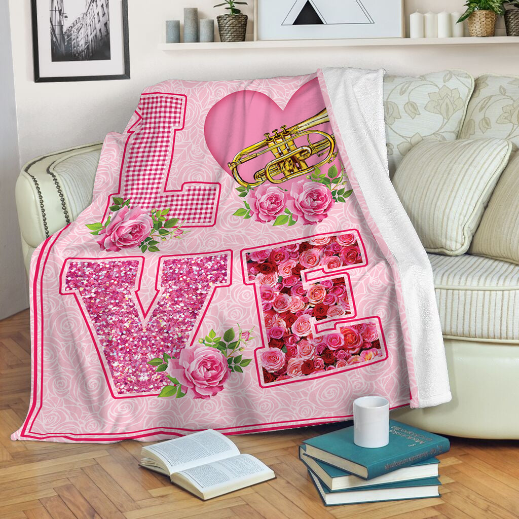Peckshirt Trumpets Love Rose Pink Fleece Throw Blanket - Blankets For The Bed - Soft Lightweight Blanket - Print In Your Way