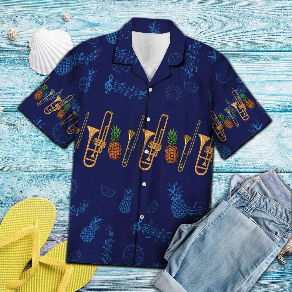 Trombone Pineapple Aloha Hawaiian Shirt Colorful Short Sleeve Summer Beach Casual Shirt For Men And Women