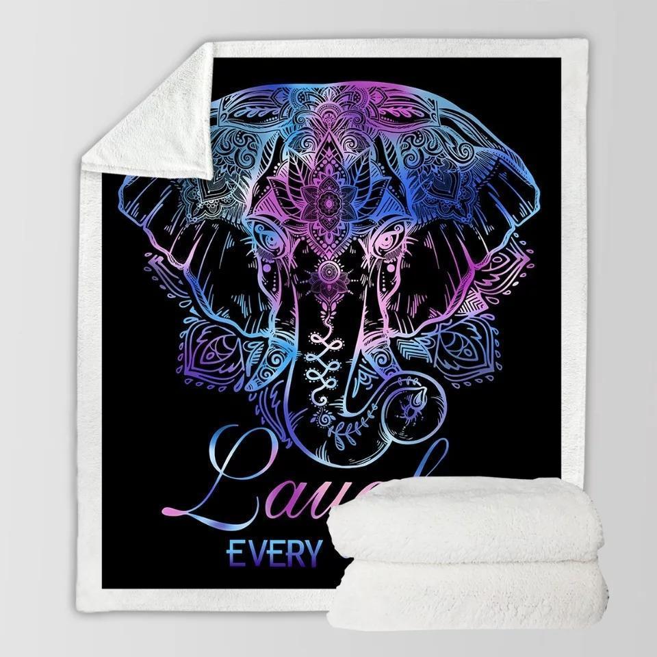 Lotus Floral Blanket Elephant Cozy Sherpa Blanket, Gift Fleece Blanket, Custom Blankets, Blanket Sofa Bed, Photo Blanket, 3d Print Blanket