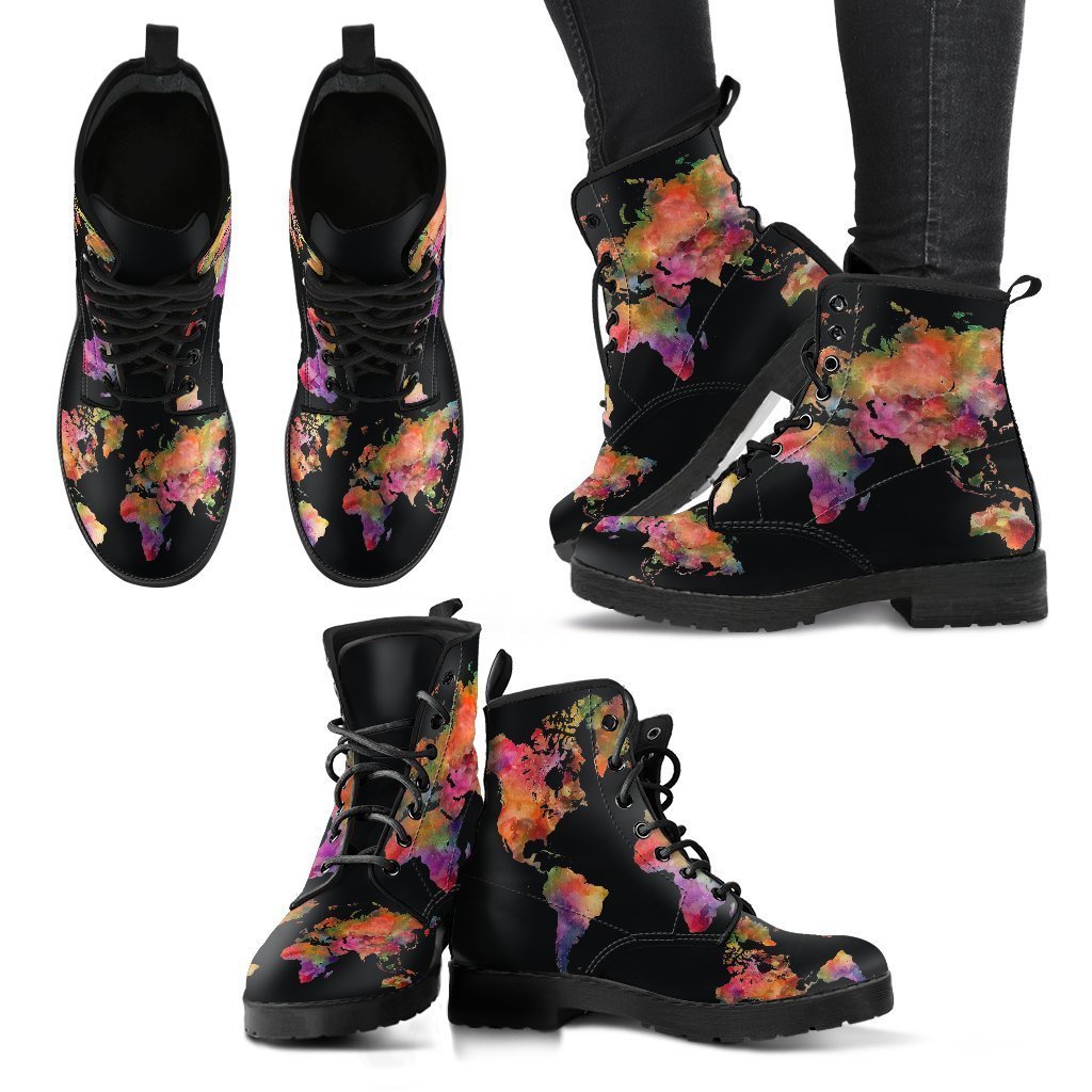 Wanderlust Map Women’S Leather Boots Fashion Boots Custom Shoes